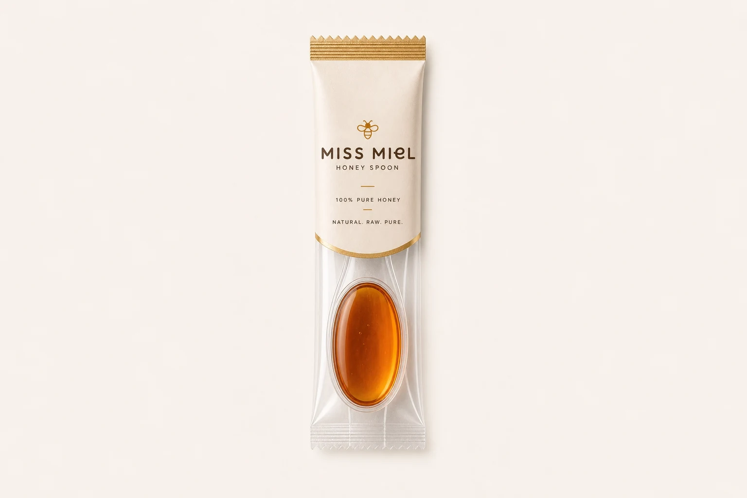 Retail packaging for Miss Miel single-serve honey spoons in India