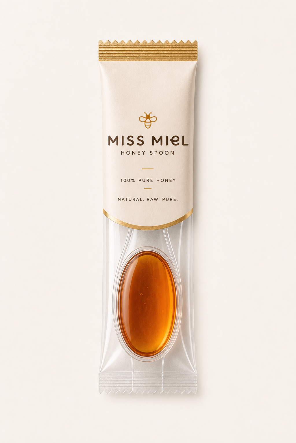 Retail packaging for Miss Miel single-serve honey spoons in India